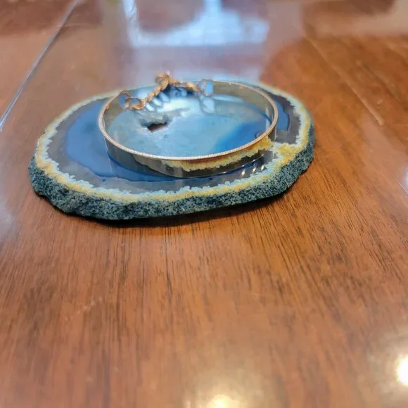 Gold .25" Width Open Cuff Bangle Bracelet with Lobster Claw Clasp - Picture 5 of 10